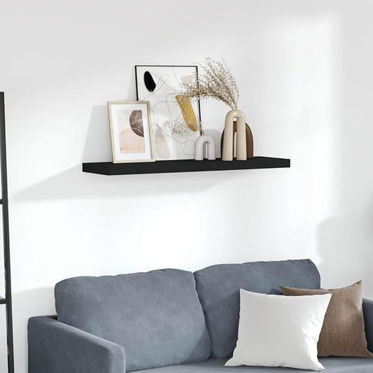 Floating Wall Shelf Black 35.4x9.3 Inches, Invisible Mounting Modern Display Rack for Living Room, Office, Holds 22 lbs for Books, Awards, Decor, Honeycomb MDF and Metal Frame, Easy Installation
