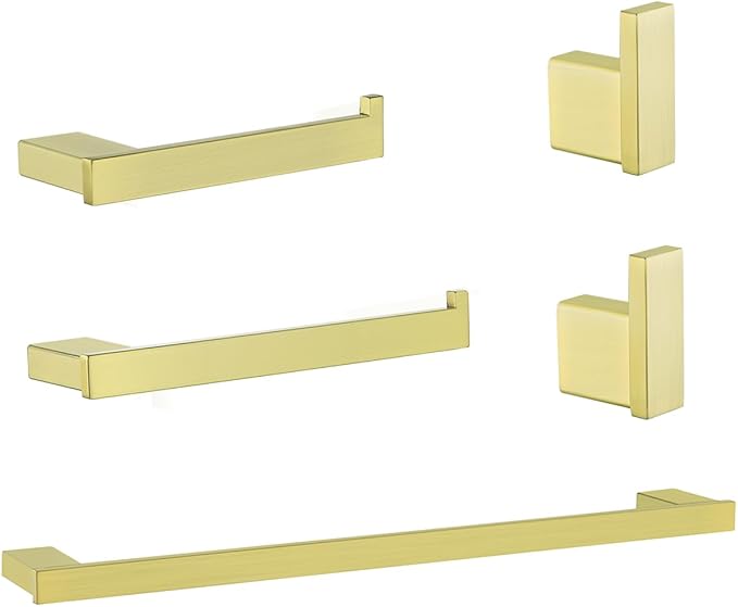 5-Pieces Brushed Gold Bathroom Accessories Set, Stainless Steel Bathroom Hardware Set, 23.6 Inch Bath Towel Bar Set, Towel Hooks,Towel Racks for Bathroom Wall Mounted,SE96009S-5BG