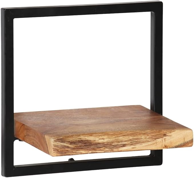Wall Shelf Set of 5, Rustic Industrial Floating Shelves with Solid Acacia Wood and Powder-Coated Steel Frame, Decorative Wall Mount Storage for Living Room, Bedroom, and Kitchen