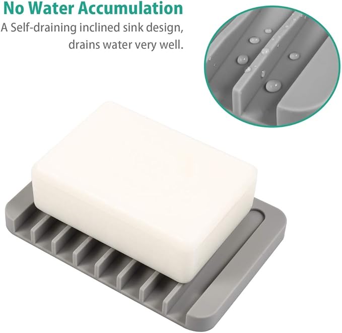 3PCS Self Draining Soap Holder, Premium Silicone Soap Dish, Soap Saver for Shower, Bathroom, Kitchen, Bath Tub, Sponges, Keep Soaps Bars Dry Clean, Easy Clean, Extend Soaps Life