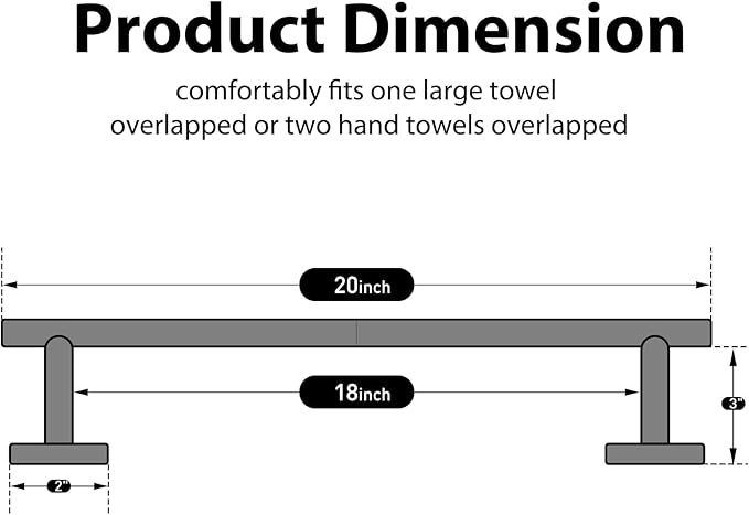 18 Inch Towel Bar for Small Bathroom, Matte Black, Thicken SUS304 Stainless Steel Towel Racks, Wall Mounted