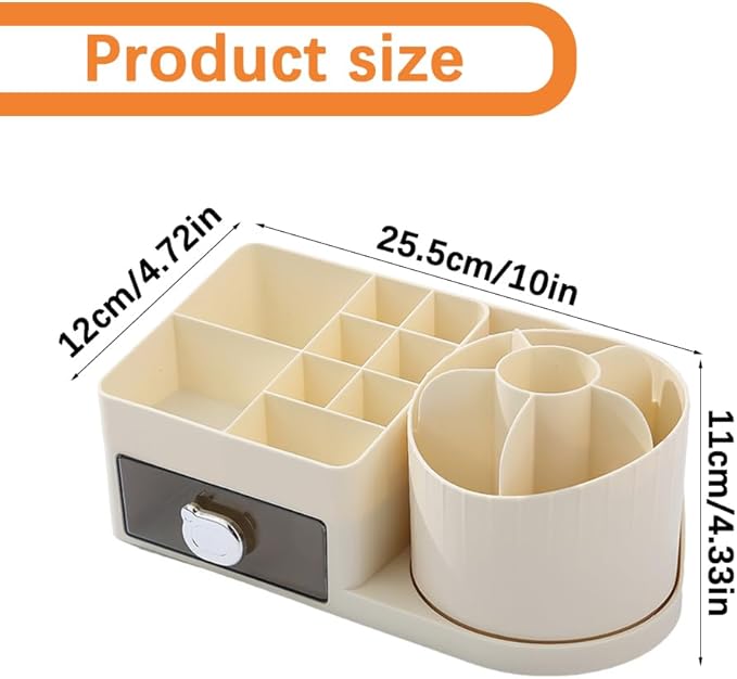 Dressing Table Organiser 360° Makeup Organiser Rotatable 2-in-1 Brush Holder Cosmetic Storage for Room Decor, Dressing Table, Bathroom and Bedroom (22.5 x 12 x 11 cm)