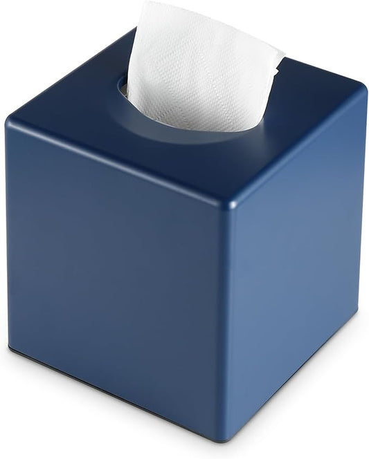 Y-in Hand Tissue Box Cover, Square Facial Tissue Holder Storage for Bathroom Vanity, Countertops, Dressers, Night Stand, Parlors and Offices - Navy Blue