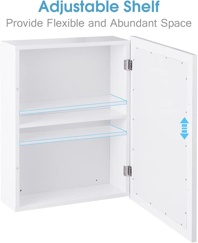 FUTADA Bathroom Medicine Cabinet with Mirror, Wall-Mounted Storage Organizer, Adjustable Shelf & Single Door, Modern Mirror Cabinet for Living Room, Bedroom, Hallway (White)