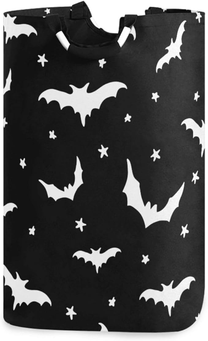 CaTaKu Bats Star Black Baby Laundry Baskets Collapsible, Large Tall Clothes Hampers for Kids Laundry Room Organizer Foldable Storage Bins with Handles