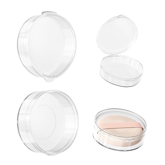 Powder Puff Case, 2 Pieces Round Makeup Puff Protective Container and 2 Pieces Teardrop Beauty Puff Travel Case, Cases Only, Puff is not included