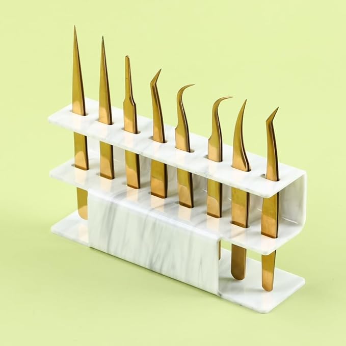 Acrylic Tweezers Holder, 8 Holes Tweezers Stand Display Organizer for Eyelash Extension Supplies Accessories Grafting Beauty Tools (8 Holes Marble White)