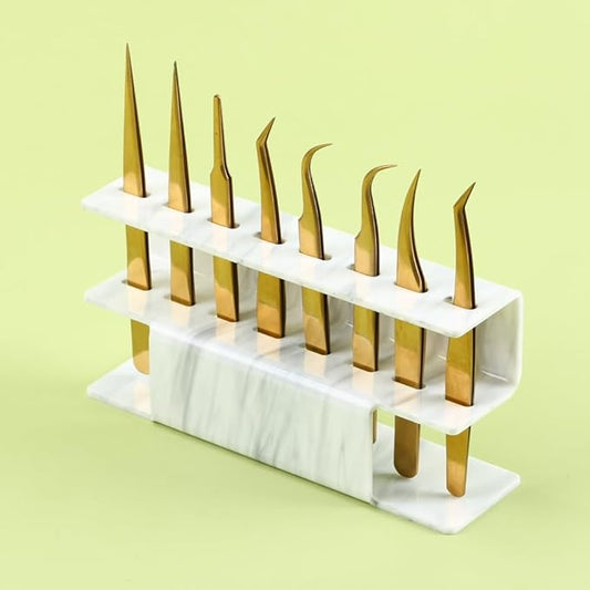 Acrylic Tweezers Holder, 8 Holes Tweezers Stand Display Organizer for Eyelash Extension Supplies Accessories Grafting Beauty Tools (8 Holes Marble White)