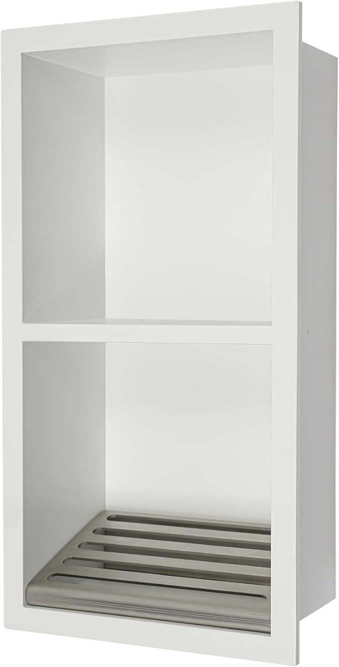 Hollow Furnishings, Stainless Steel Recessed Storage Cabinet for Bathroom - Space-Saving Wall-Mounted Design, Rust-Resistant, Easy Install (White, 34x18x10cm)