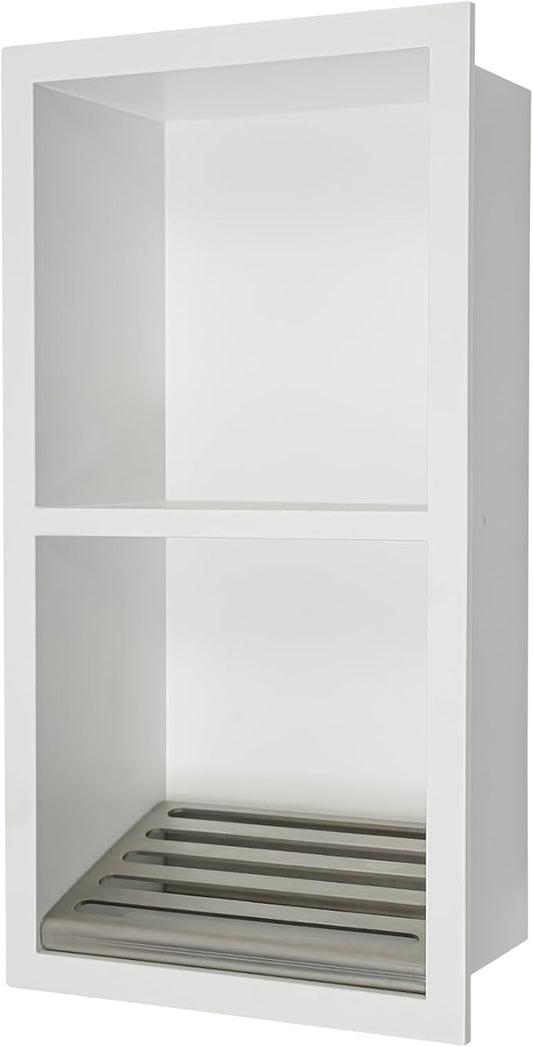 Hollow Furnishings, Stainless Steel Recessed Storage Cabinet for Bathroom - Space-Saving Wall-Mounted Design, Rust-Resistant, Easy Install (White, 34x18x10cm)