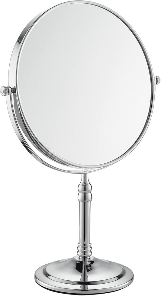 Silver Makeup Mirror 1X/10X Free Standing 8 Inches 360 Swivel Dual-Sided Tabletop Makeup Mirror, Metal