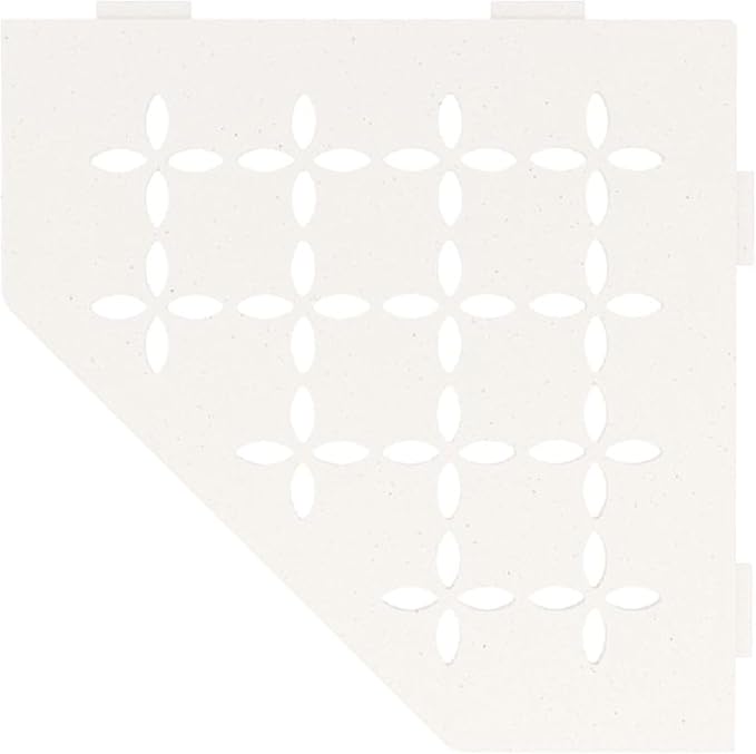 Schluter Pentagonal Corner Shelf for Tiled Walls - Floral Design, Aluminum Material, Matte White Finish, 3/32" Thick Anchoring Tabs - SES2D5MBW