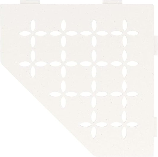 Schluter Pentagonal Corner Shelf for Tiled Walls - Floral Design, Aluminum Material, Matte White Finish, 3/32" Thick Anchoring Tabs - SES2D5MBW