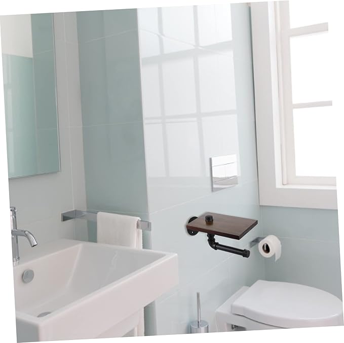 POPETPOP Nordic Style Wall-Mounted Storage Rack Retro Iron Pipe Bathroom Shelf Shampoo and Tissue Holder Space-Saving Organizer for Home