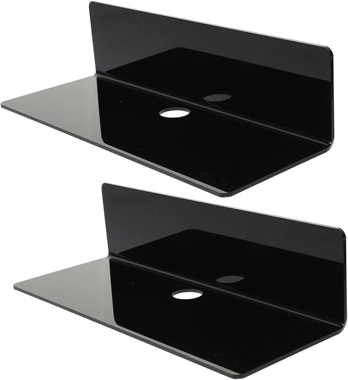 PRETYZOOM 2pcs Wall-Mounted Bathroom Storage Rack Black Acrylic L-Shaped Shelves Waterproof Decorative Shelf for Toilet and Bathroom Organization