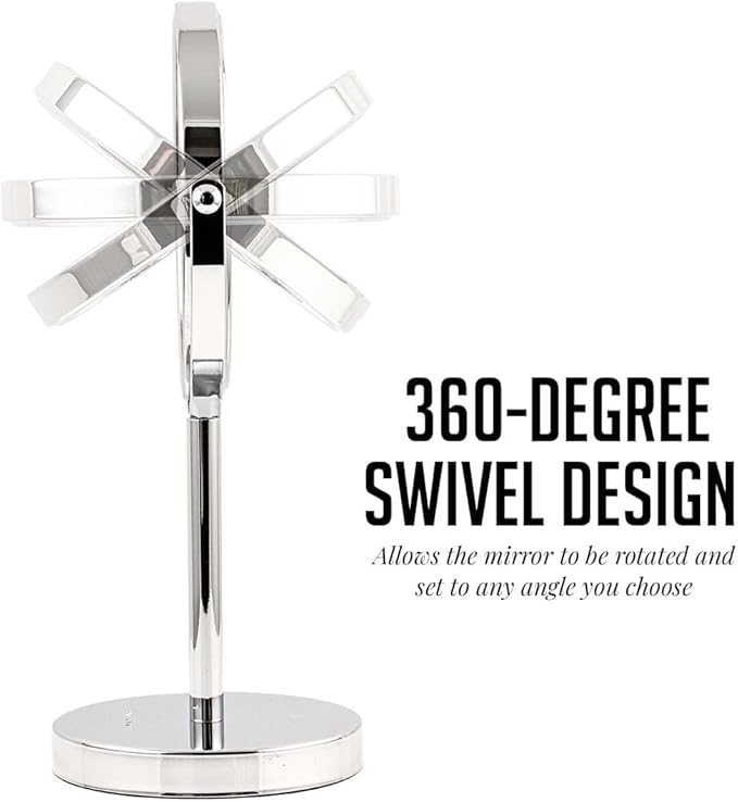 OVENTE 6'' Tabletop Makeup Mirror with 1X/7X Magnification, 360° Swivel Design, Double-Sided Free-Standing Vanity Mirror Perfect for Dresser, Bedroom and Office Desk, Polished Chrome MNLT60CH1X7X