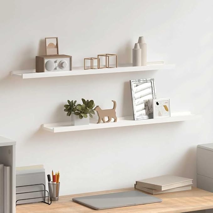 Set of 2 Floating Shelves 31.5 Inch, White U-Shaped Wall Mounted Ledge Shelf for Picture Frame, Books, and Modern Home Decor Display