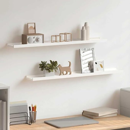Set of 2 Floating Shelves 31.5 Inch White U-Shape Wall Mounted Ledge Shelf for Picture Frames, Books, Home Decor Storage