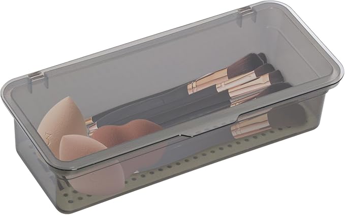 Clear Stackable Storage Drawers,Plastic Organizers Bins with Lid for Makeup Palettes, Cosmetics,and Beauty Supplies,Ideal for Vanity,Bathroom,Cabinet,Desk Organization (Grey)
