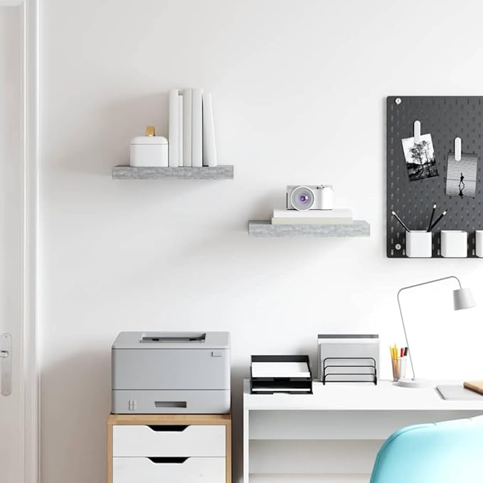 Wall Shelf Set of 2, 15.7-inch Floating Shelves for Living Room, Modern Concrete Grey MDF Storage Organizer for Bedroom, Office Decor, Display Shelves for Plants, Books
