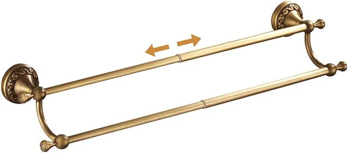 Wall Mounted Bathroom Double Towel Rack, Towel Bar Adjustable 15.5 to 27.5 Inch Antique Brass Pattern Carving,Brushed Bronze