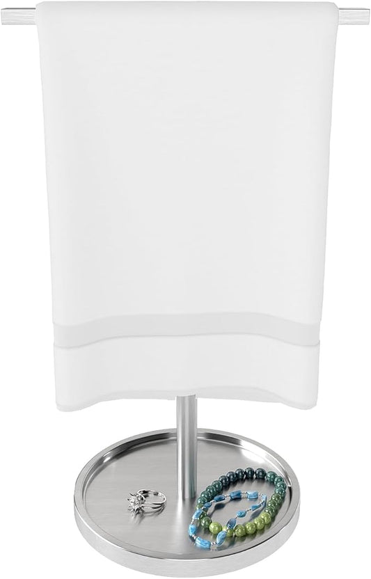 STWWO Hand Towel Holder Stand, Countertop Hand Towel Stand for Bathroom Kitchen, T-Shape Adjustable Hand Towel Holder, Brushed Nickel