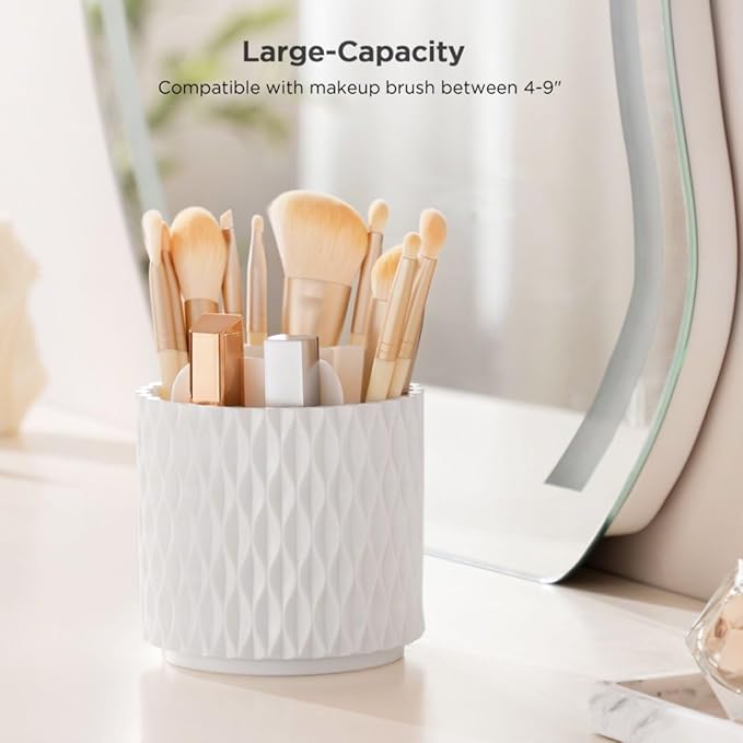 HBlife Makeup Brush Holder 360 Rotating Makeup Brush Organizer with Cover Cosmetic Organizer Dustproof Makeup Brushes Container Spinning Brush Holder for Vanity and Bathroom, Ripple