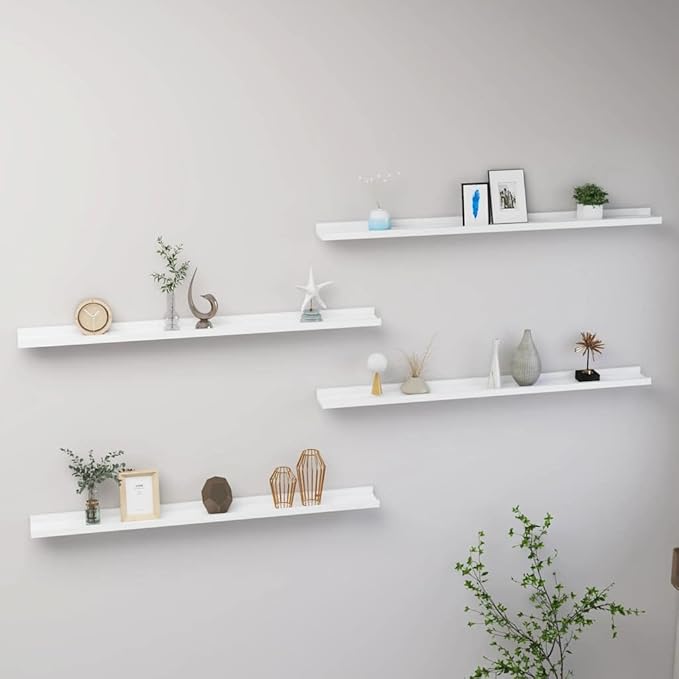 Wall Shelves 4 pcs White 39.4x3.5x1.2 Inches MDF Floating Shelves for Living Room Bedroom Storage Display Organizer Modern Decorative Shelving Units