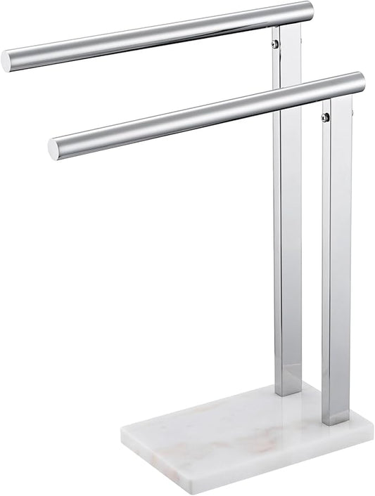 KOKOSIRI Hand Towel Bars Standing Towel Rack 2-Tier with Marble Base for Bathroom Vanity Countertop, Polished Stainless Steel 15.7'' Height THS0007-CH