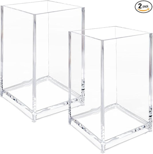 2 Pack Clear Acrylic Pencil Pen Holder Cup, Clear Makeup Brush Holder, Acrylic Cosmetic Brushes Storage