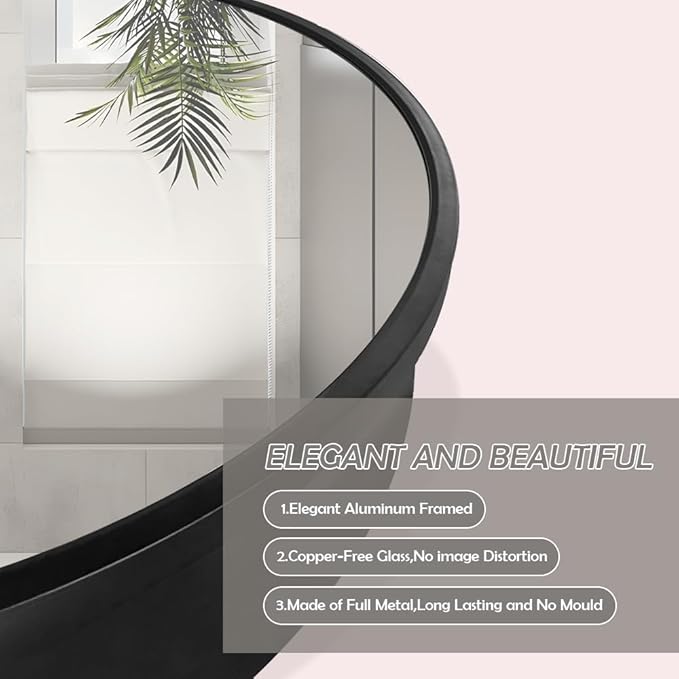 Round Medicine Cabinet,Medicine Cabinet with Mirror,Aluminum Framed,Soft Close Hinge,20inch,Black