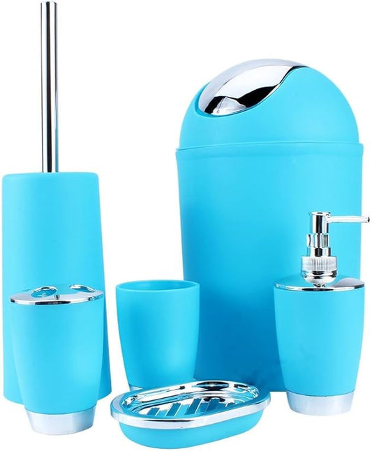 Ejoyous Bathroom Accessories Set 6 Piece Bath Accessory Bathroom Supplies Set with Bin Holder Dish Dispenser Tumbler Toothbrush Holder, Blue