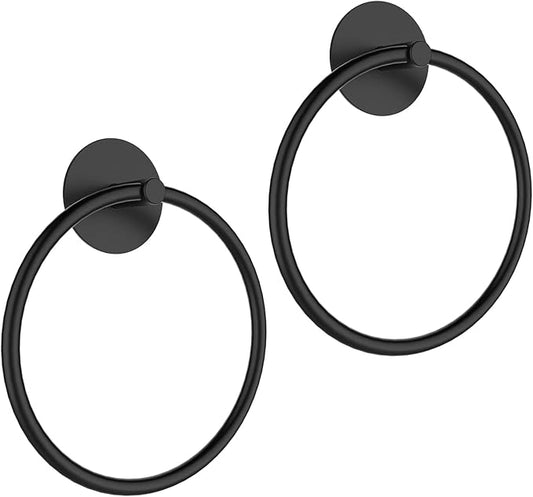 SetSail Towel Holder, Adhesive Hand Towel Holder for Bathroom Wall Stainless Steel Towel Ring Matte Black Towel Hanger Heavy Duty Towel Racks for Bathroom, Kitchen, 2 Pack