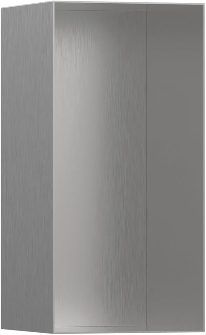 hansgrohe XtraStoris Minimalistic Recessed Wall Niche with Open Frame 12"x 6"x 5.5" in Brushed Stainless Steel, 56076800