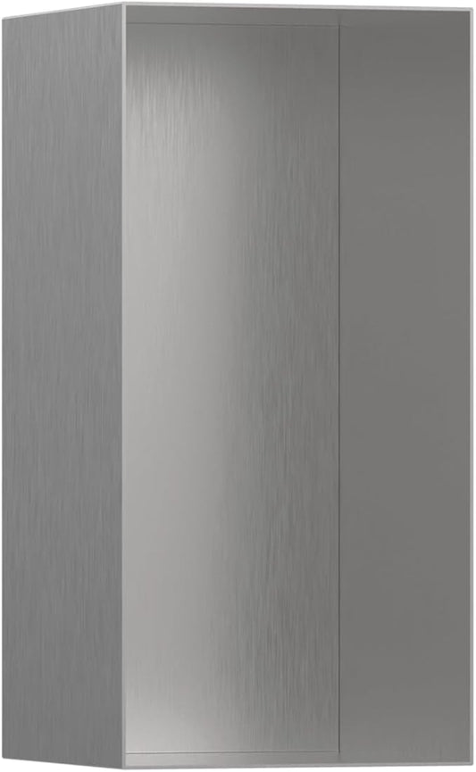 hansgrohe XtraStoris Minimalistic Recessed Wall Niche with Open Frame 12"x 6"x 5.5" in Brushed Stainless Steel, 56076800