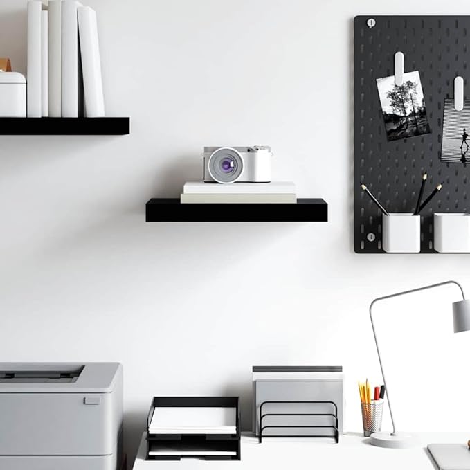Floating Wall Shelf for Living Room Decor, High Gloss Black Modern Display Shelf with Invisible Mounting, 15.7x9.1 Inches, Holds 11 lbs for Books, Awards, Collectibles