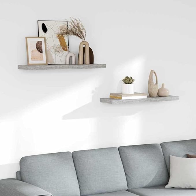 Set of 2 Floating Wall Shelves, 31.5-inch Modern Concrete Grey Honeycomb MDF Decorative Display Ledge for Living Room, Bedroom, and Home Office Storage