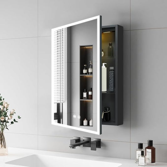 LED Medicine Cabinet,16x24inch,Recess Mirror Cabinet for Bathroom,3 Color,Dimmable,Demister, Detachable Side Panel for Recess Mount or Surface Mount,USB Shaver Socket, Internal Lighting