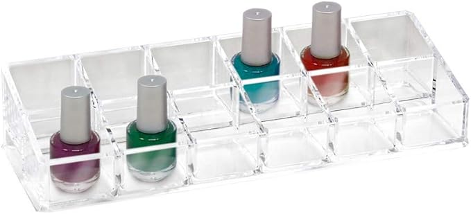 Isaac Jacobs Clear Acrylic 12 Compartment Nail Polish Holder, Organizer for Makeup, Essential Oils, Storage Solution, Rack Display (2 Rows (x6))