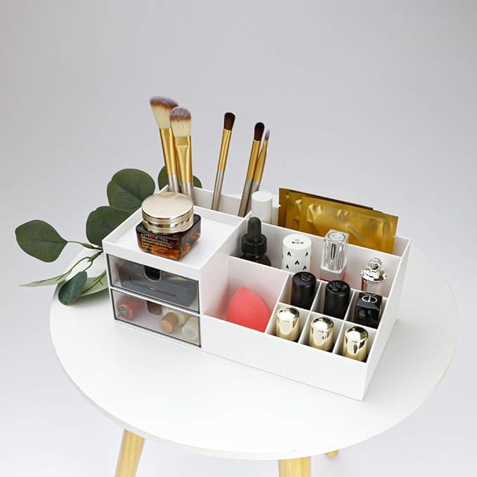 AfooBezos White Makeup Organizer For Makeup Desk Organizers, Makeup Organizers Small Nail Desk Organizer Makeup, Make Up Organizer Skincare Organizer Make Up Holder