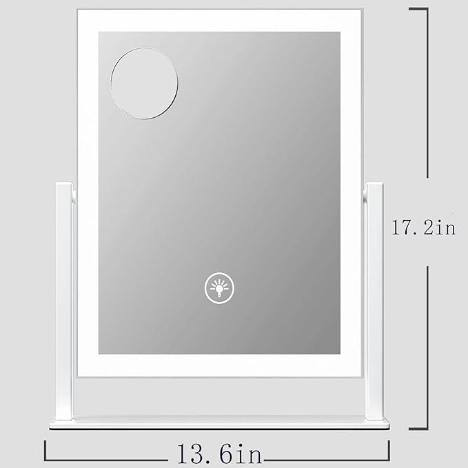Gvnkvn Lighted Makeup Mirror, 17.2"x13.6" Hollywood Vanity Mirror with Lights, Three Color Modes, Smart Touch Control, 360°Rotation,with 5X Magnifying Glass