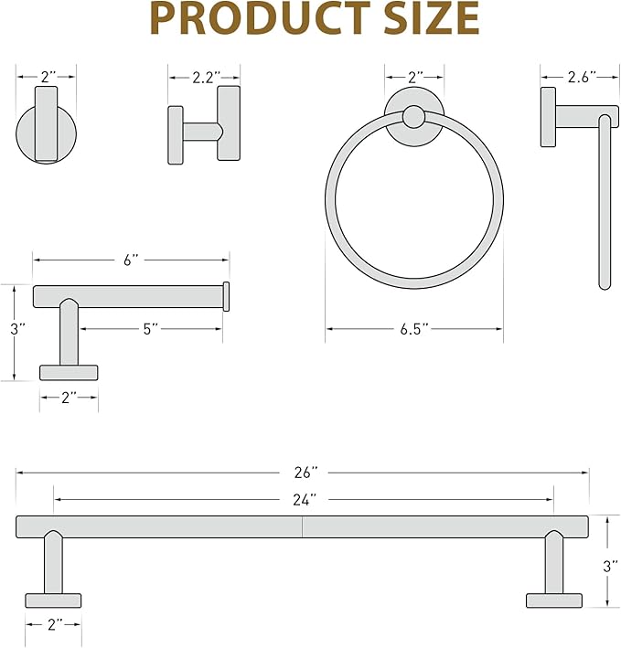 Luxbaro 24 Inch Bathroom Hardware Set, Brushed Nickel Bathroom Accessories, Modern Towel Bar Set Wall Mounted, Durable SUS304 Stainless Steel, 4-Piece