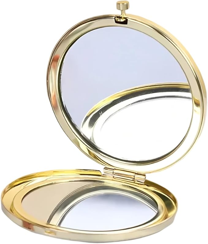 Golden Compact Mirror for Purse, Double-Sided 1X/2X Magnifying, Portable Travel Makeup Mirror, Folding Mini Pocket Mirrors(Gold)