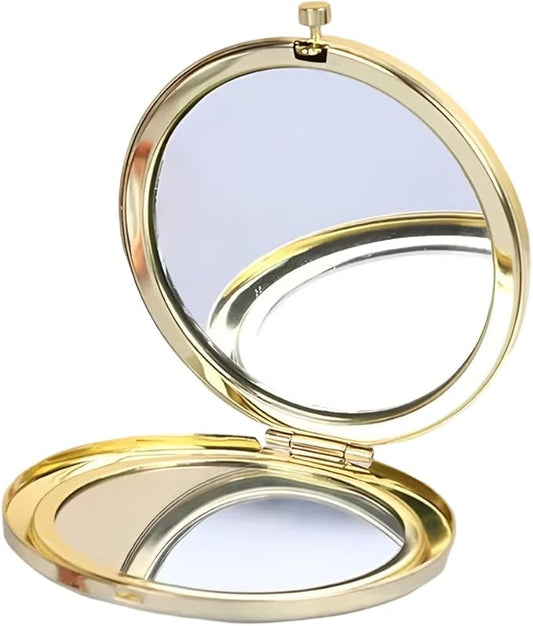 Golden Compact Mirror for Purse, Double-Sided 1X/2X Magnifying, Portable Travel Makeup Mirror, Folding Mini Pocket Mirrors(Gold)
