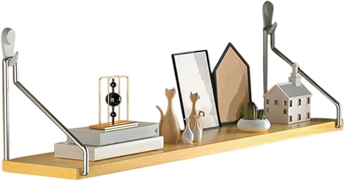 No-Drill Wall Mounted Shelf, Heavy Duty Adhesive Organizer with 15KG Load, Multi-Functional Storage Shelf for Bathroom, Kitchen, Office, Easy Install on Tile(Size:90cm,Color:Natural Wood Finish)
