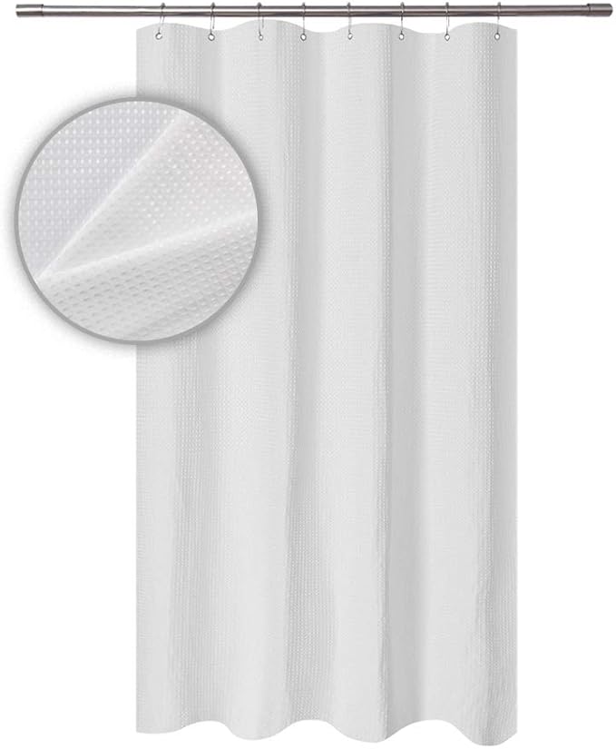 Barossa Design RV Shower Curtain Waffle Weave 47 x 64 Inches for Travel Trailer - Camper Shower Curtain with 230GSM Heavyweight Fabric, Water Repellent, Washable, White, 47x64
