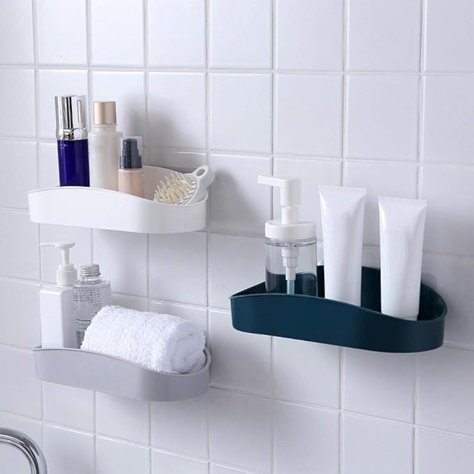 Bathroom Perforated Wall-Free Storage Rack Shelves Wall Shelf Kitchen Storage Rack Organizer Wall Holder Bathroom Shelf Storage (Color : Blue)