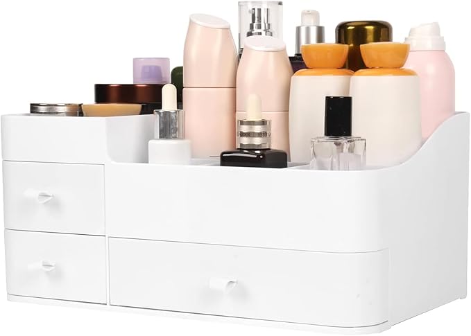 BTremary Makeup Organizer for Vanity, Large Capacity Desk Organizer with Drawers for Cosmetics, Lipsticks, Jewelry, Nail Care, Skincare, Ideal for Bedroom and Bathroom Countertops