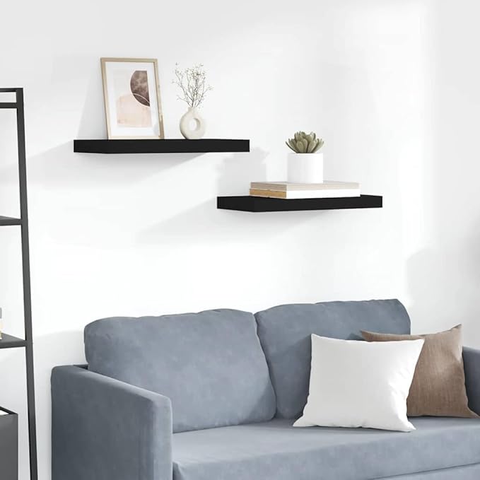 Floating Wall Shelves Set of 2, Modern Invisible Mounting Display Rack for Living Room Bedroom, Black 19. 7x9. 1 Inches, Honeycomb MDF and Metal Frame for Books Decor Plants, Easy 15. 4 lbs Each