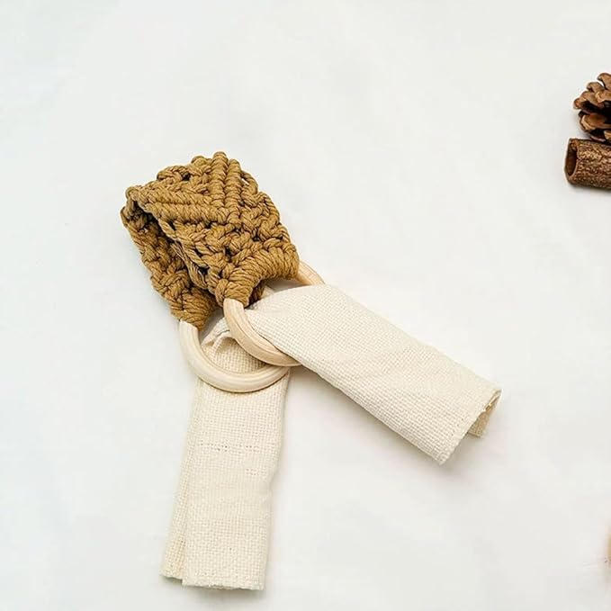 2Pcs Hand Woven Towel Storage Rack, Kitchen Dish Towel Holder, Crochet Towel Holder Rings for Hanging Kitchen Towels